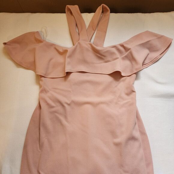 Nookie Sheath Dress Womens Large Blush Hermosa Midi Halter Over Bust Frill - Picture 6 of 10